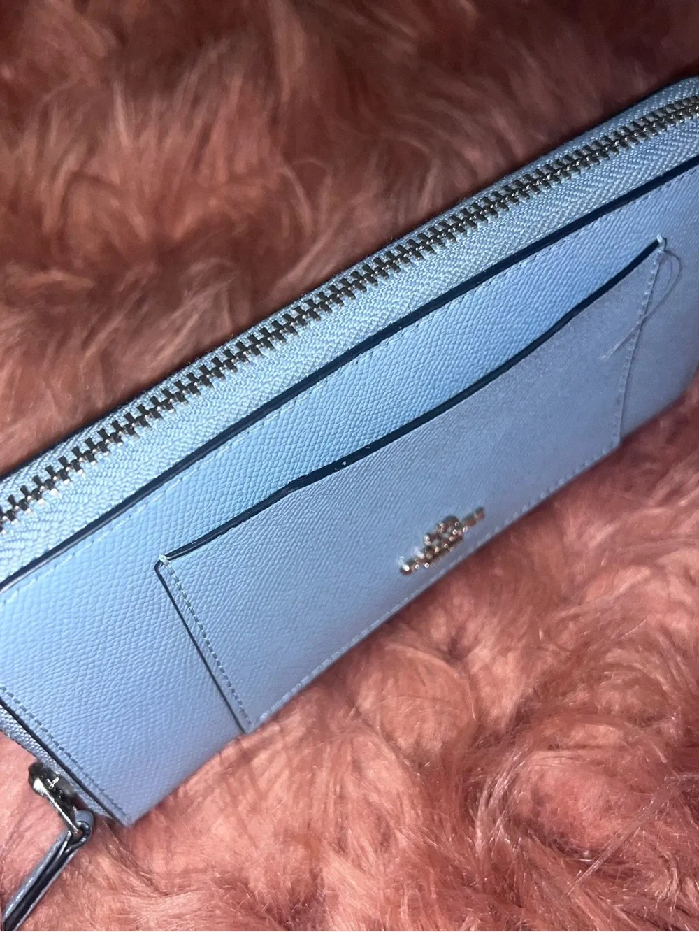 Coach Light Blue Saffiano Zip-Around Wallet